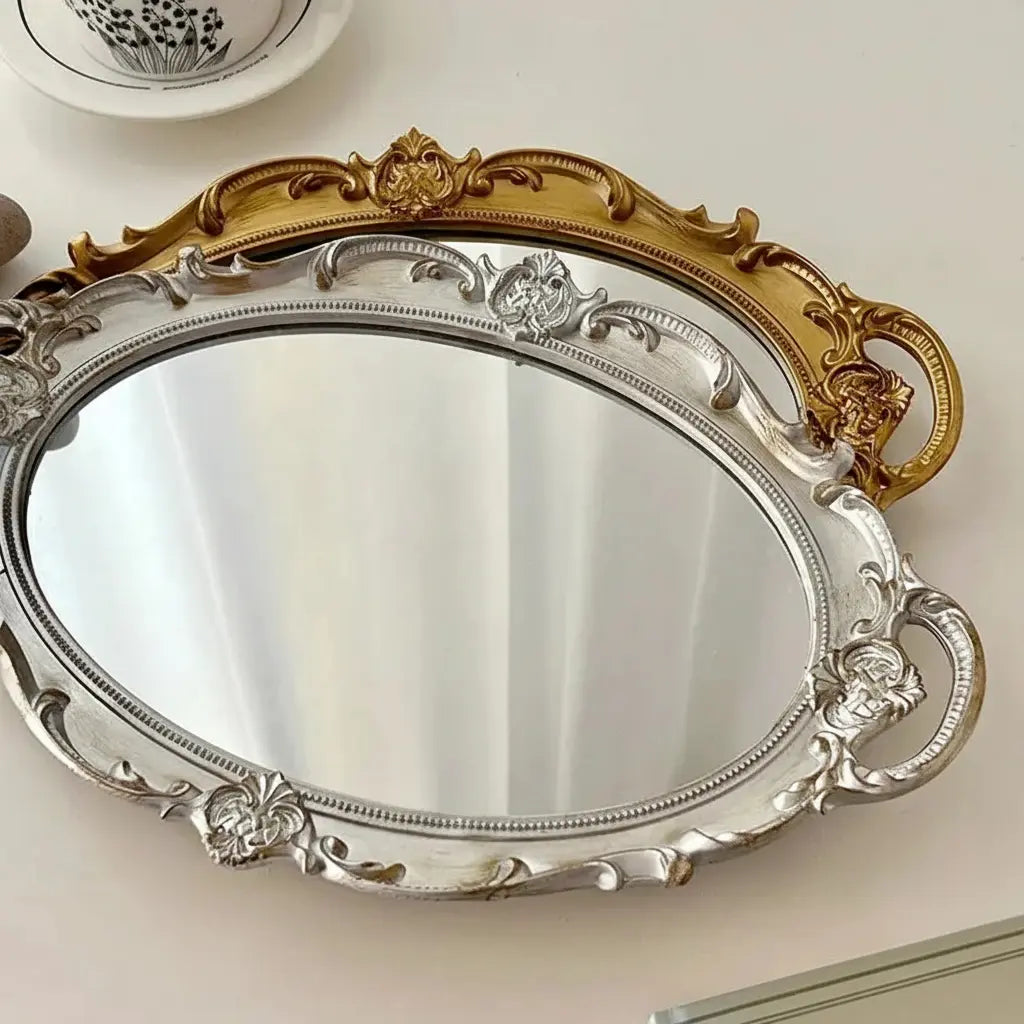 Vintage Spiegelglas Tablett – Retro Design und Facetten