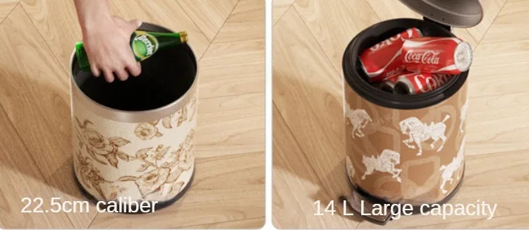 Moderner grauer 14L Abfalleimer aus Edelstahl mit Lederüberzug, Stil 2 28X37CM