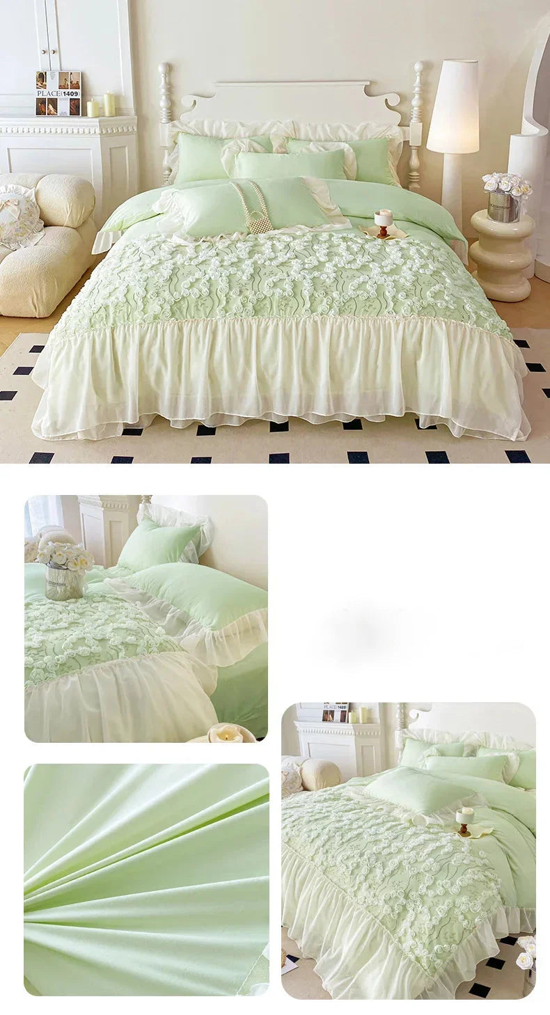 Prinzessin Rosa Bettwäsche – Spitze & Blumen – Verschiedene Grössen