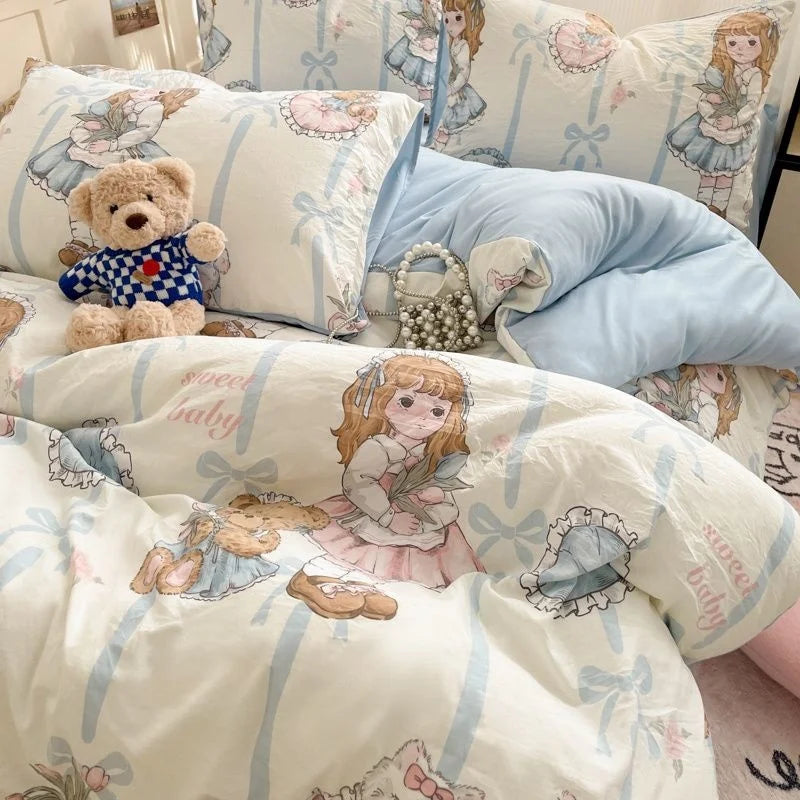 Blumen Bettwäsche Set – Cartoon Polyester – Queen 200x230cm