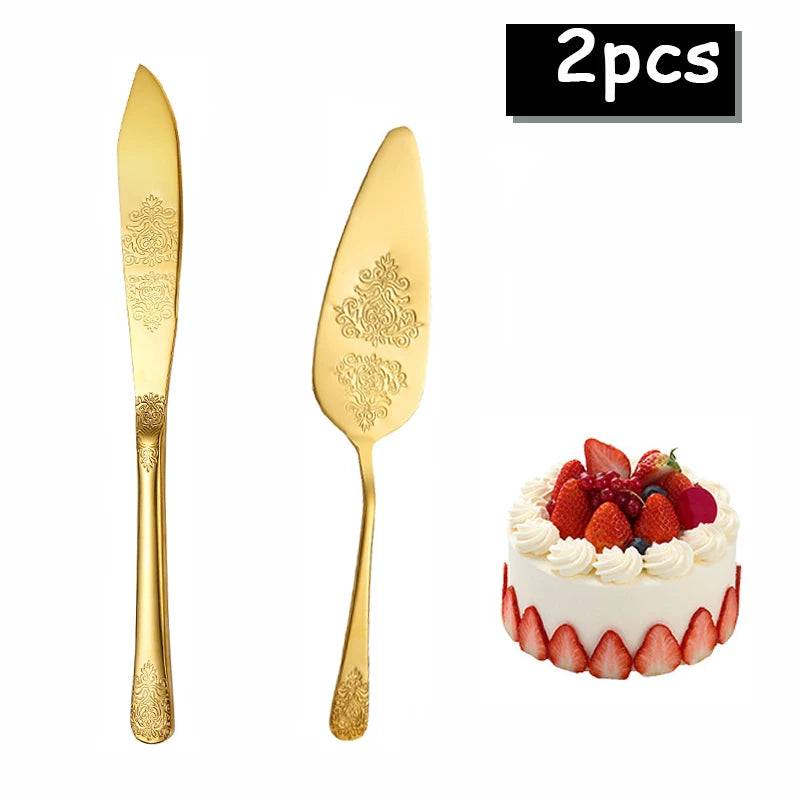 Kuchenspatula-Set – Edelstahl – Blumenmuster