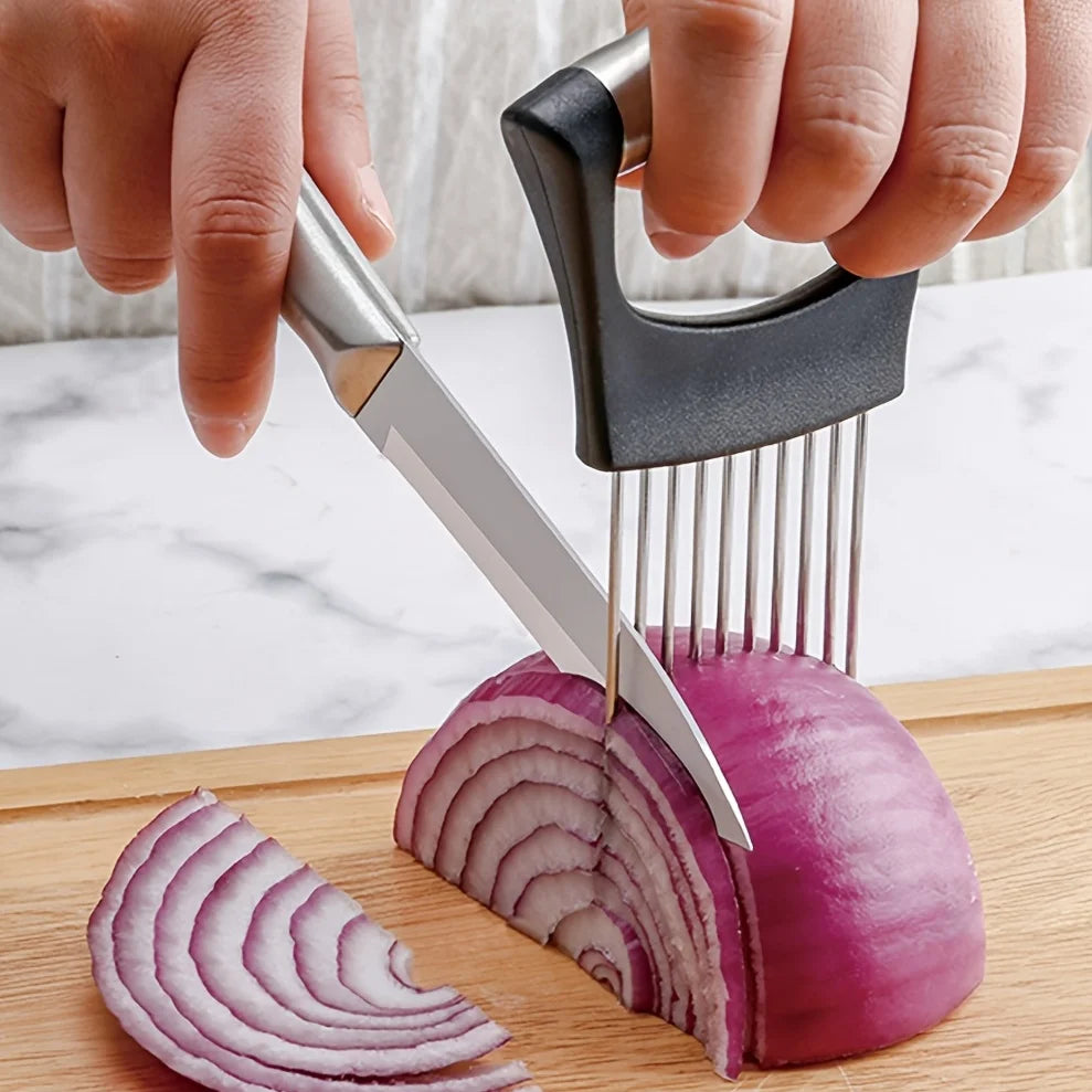 Edelstahl Zwiebelschneider – Stahl, Vielseitig, Schwarz