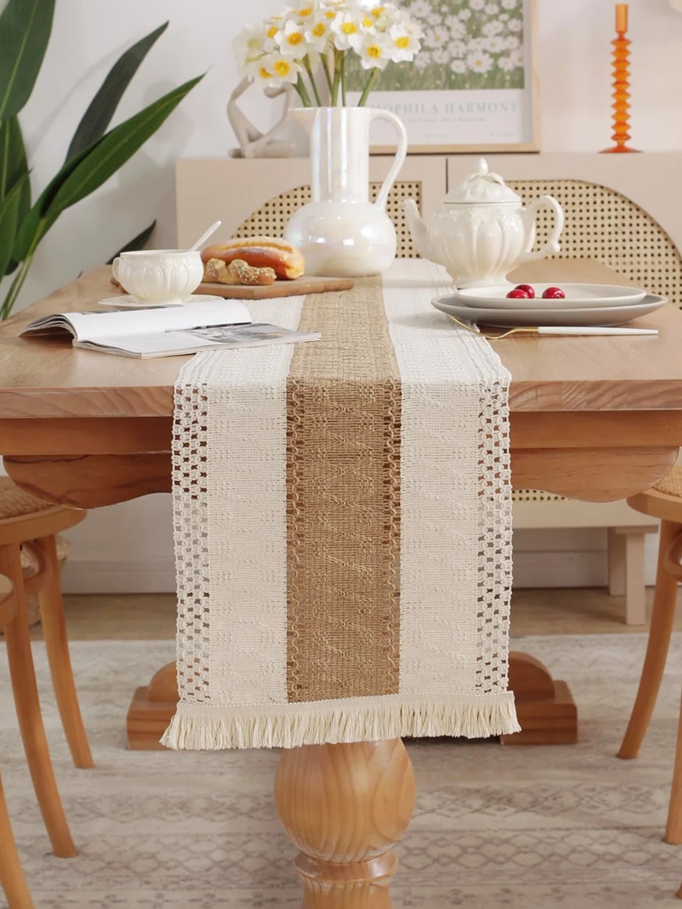 Tischläufer – Boho-Design aus Leinen – Grössenvarianten