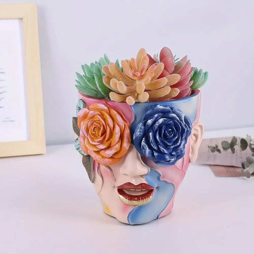 Gesichts-Blumentopf – Abstraktes Harzdesign – 12x11x13 cm