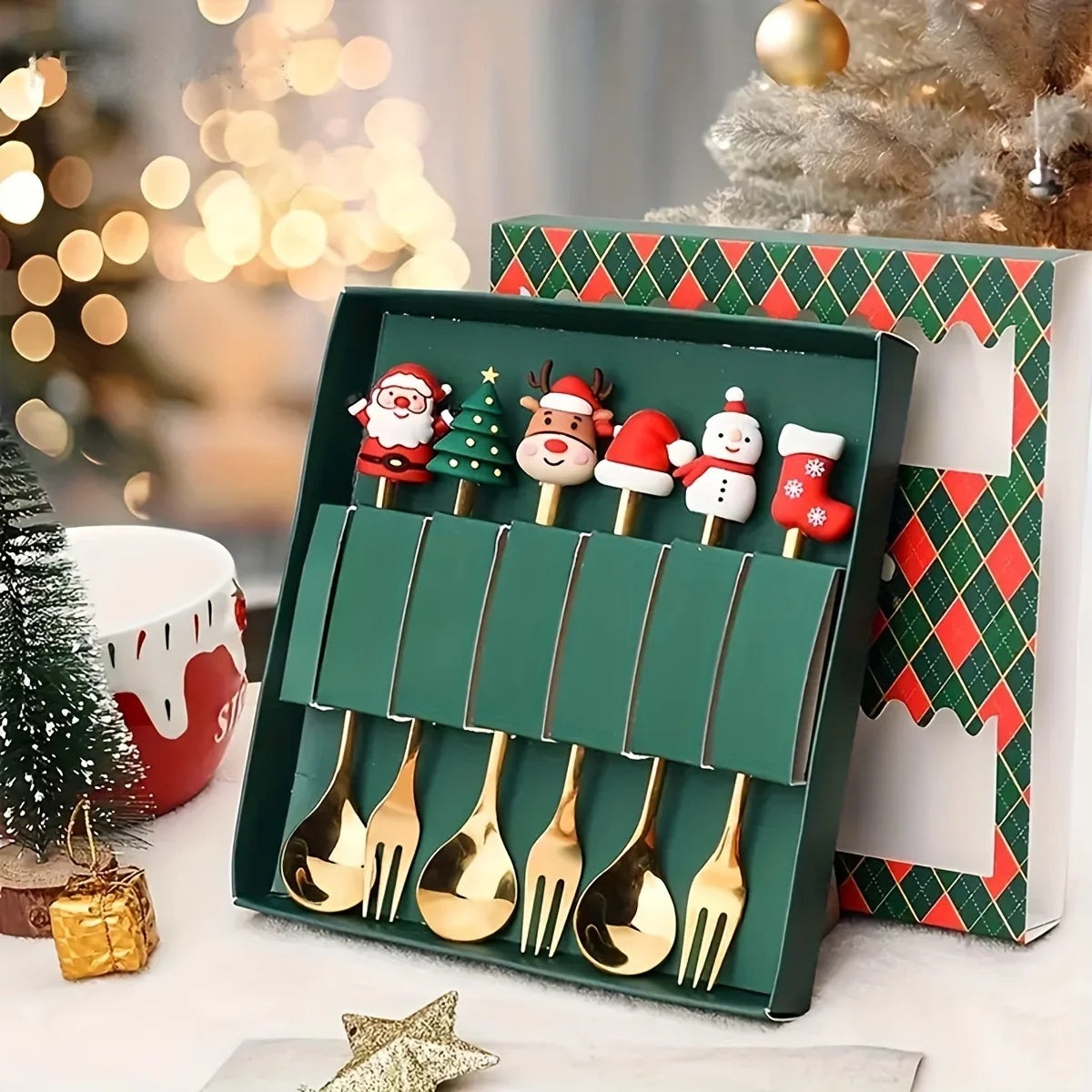 Weihnachtliches Besteckset – Edelstahl, Santa Design