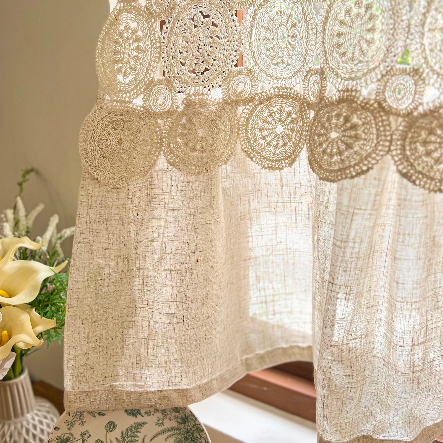 Imitation Hanfvorhang – Boho Spitze – B110 x H60cm