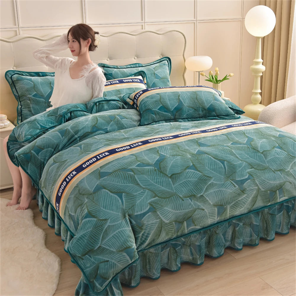Gedrucktes Flanell-Bettwäscheset – Blumen Fleece – 220x240 cm