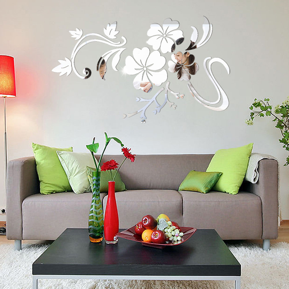 3D Blumen Wandsticker – Modernes Acryl Spiegel-Effekt 40x60cm