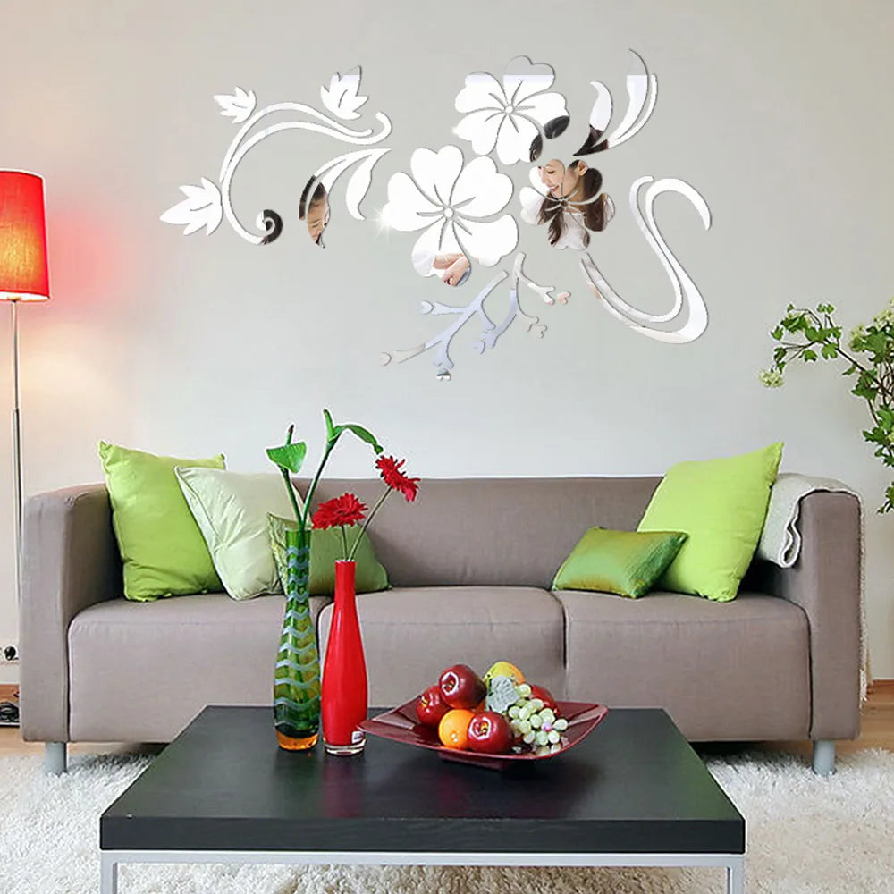 3D Blumen Wandsticker – Modernes Acryl Spiegel-Effekt 40x60cm