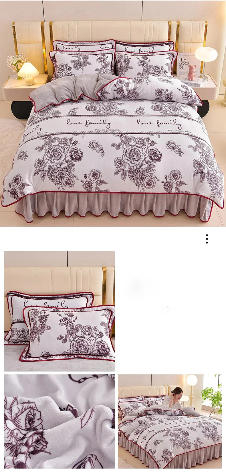 Milk Velvet Bettset aus Polyester in Bainianhaohe Farbe mit Blumenmuster, Grösse 200x230 cm