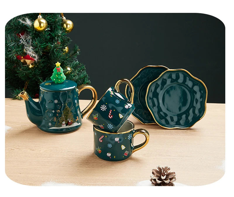 Keramik Weihnachts-Teeservice – Edles Design – 2 Tassen Set