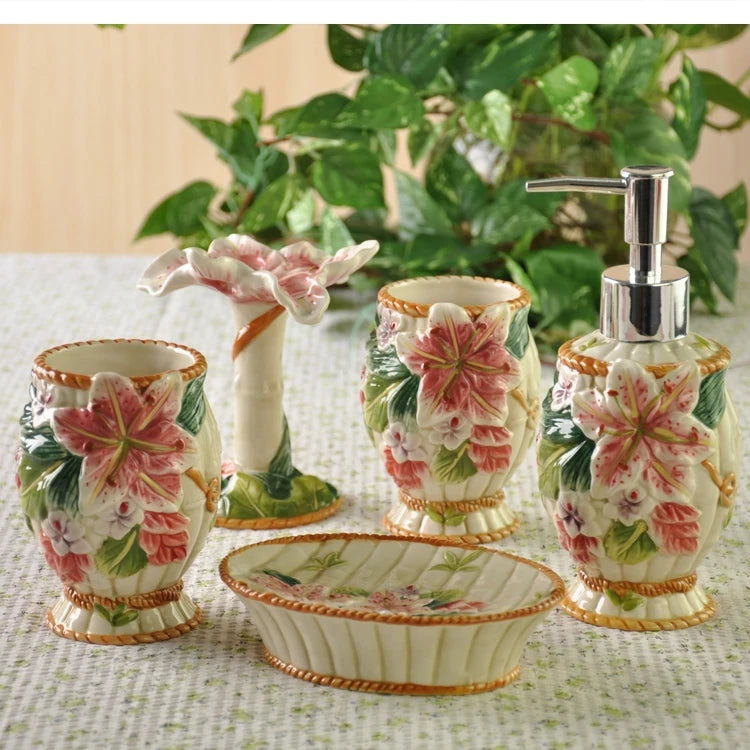 Keramik Bad Set – Lily Design – 5-teilig