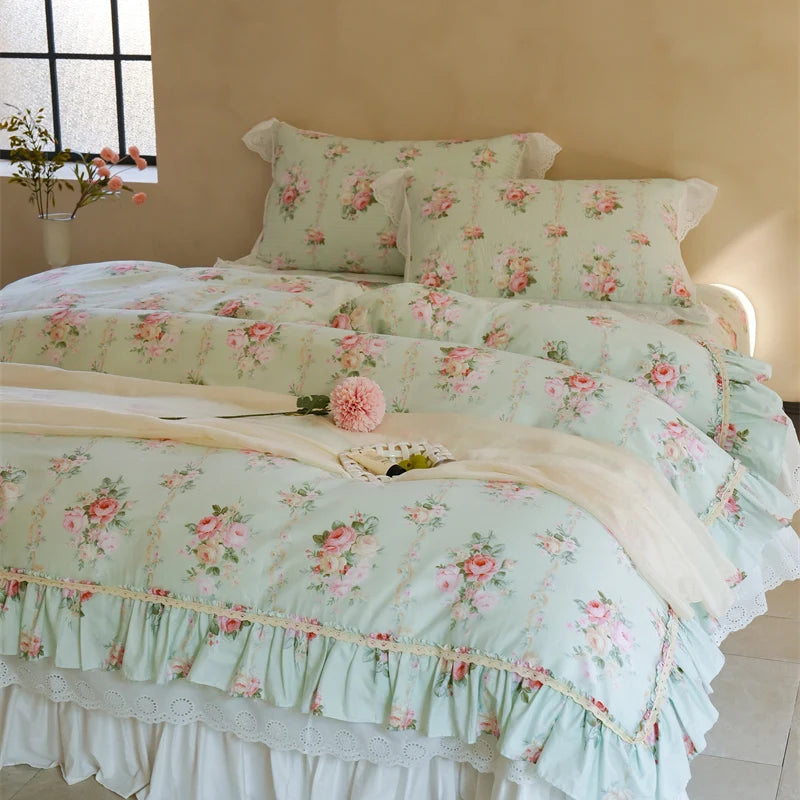 Florale Baumwoll-Bettwäsche – Französischer Landhausstil, King/Queen