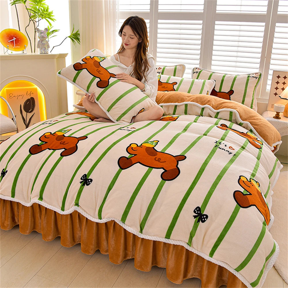 Gedrucktes Flanell-Bettwäscheset – Blumen Fleece – 220x240 cm