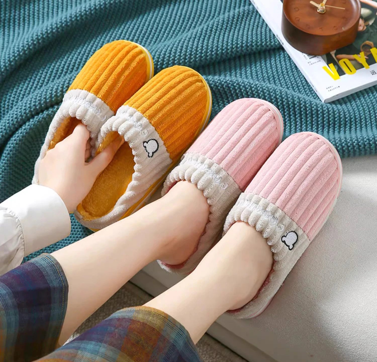 Baumwollhausschuhe – Cord & Plüsch – Heimkomfort