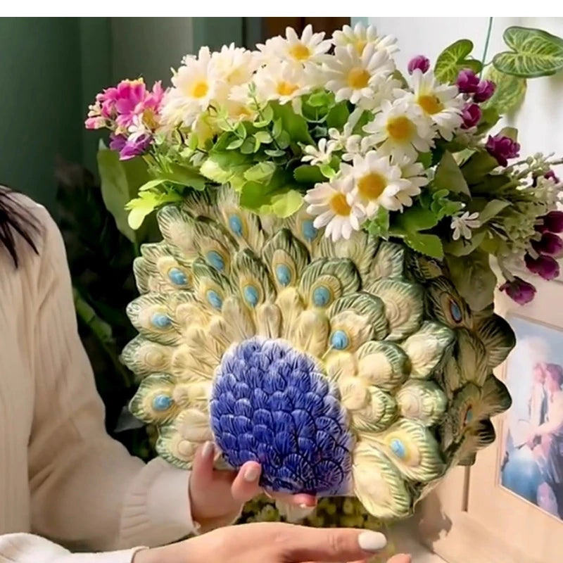 Keramikvase – Pastoral Handbemalt Pfingstrose – 28x14x23cm