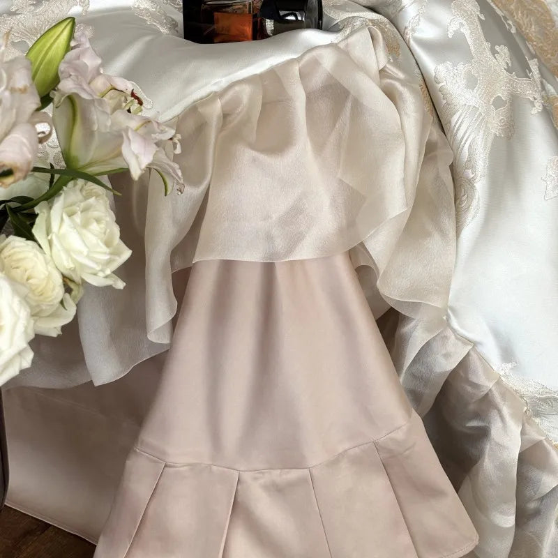 Luxuriöses Jacquard Satin Duvet – Beige Baumwoll-Hochzeitsset