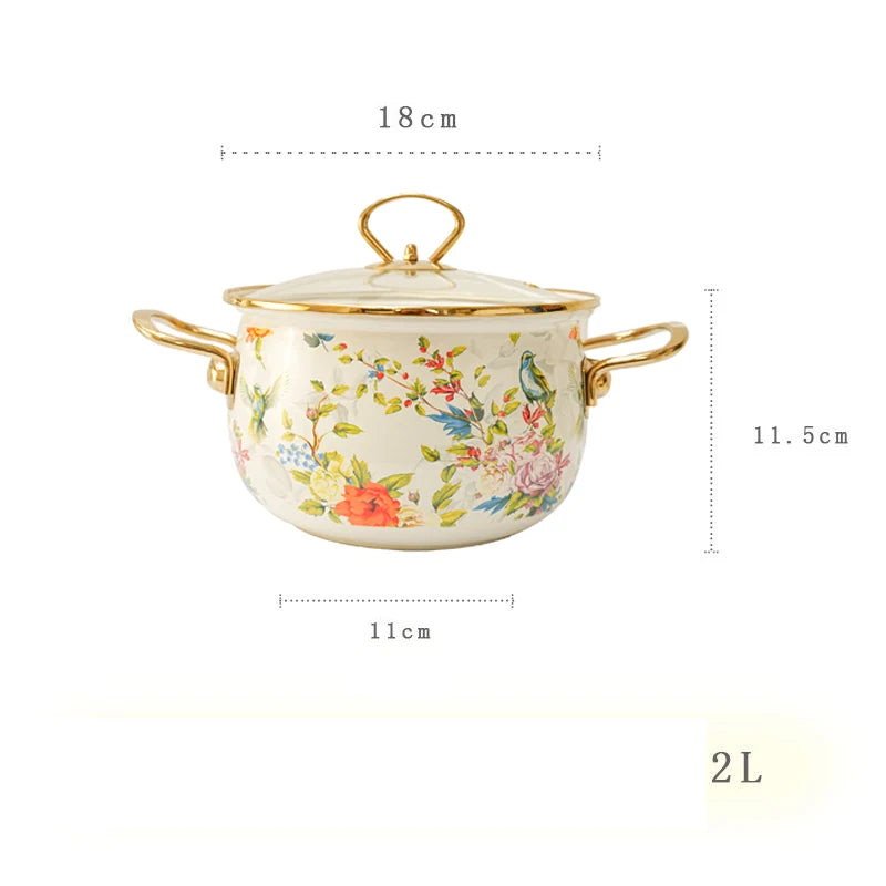 Emaille Suppentopf – Retro Blumen Design – Grosse Kapazität