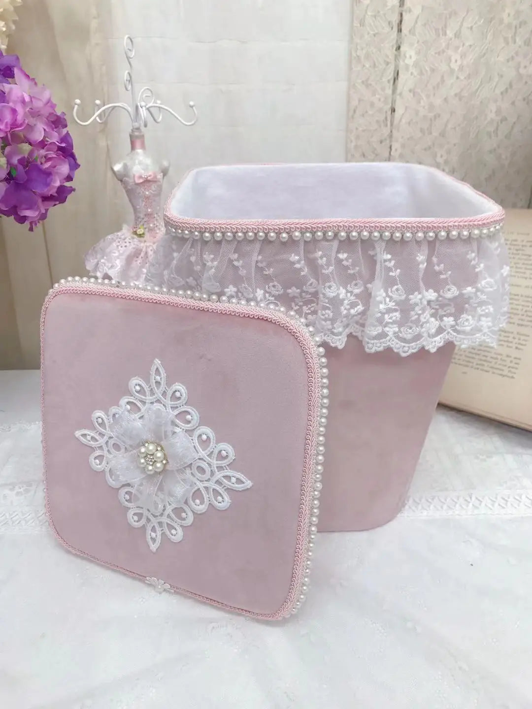 Grosser Aufbewahrungskorb – Rosa Spitzen Design – Mädchenzimmer