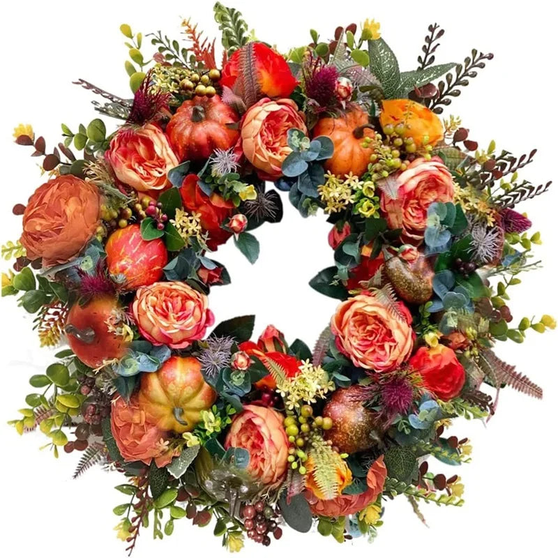 Herbstkranz – Landhaus Pfingstrose & Kürbis – 50cm Aussen