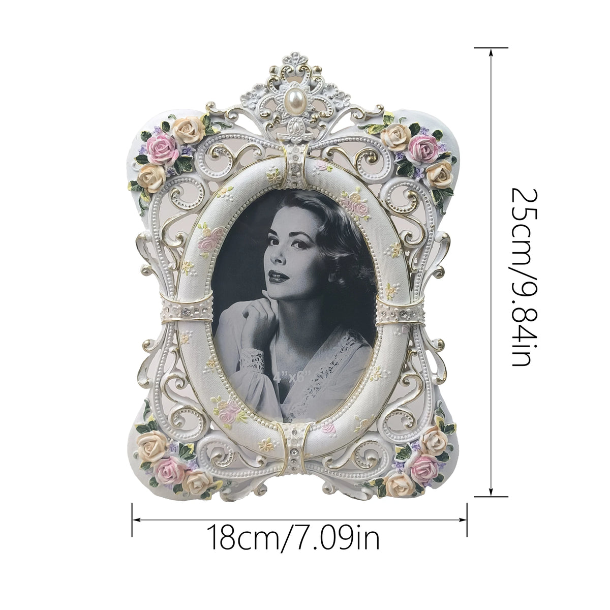 Vintage viktorianischer Resin-Fotorahmen – Klassischer runder Stil