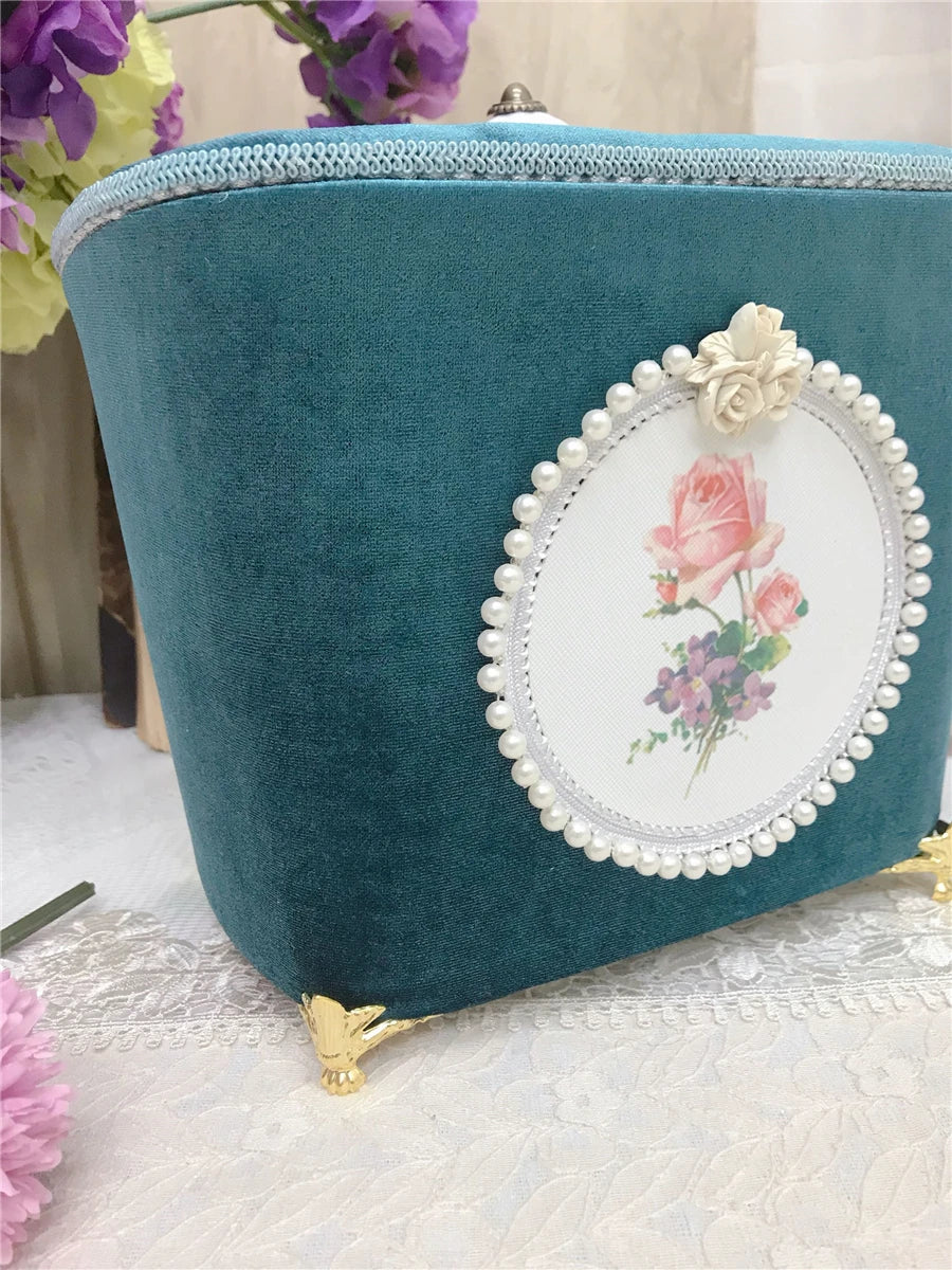 Samt Aufbewahrungsbox – Retro-Design – Perlenbesatz