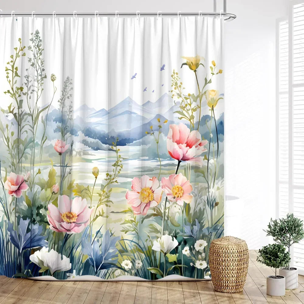 Duschvorhang – Nordic Watercolor Floral Print – 180x200cm
