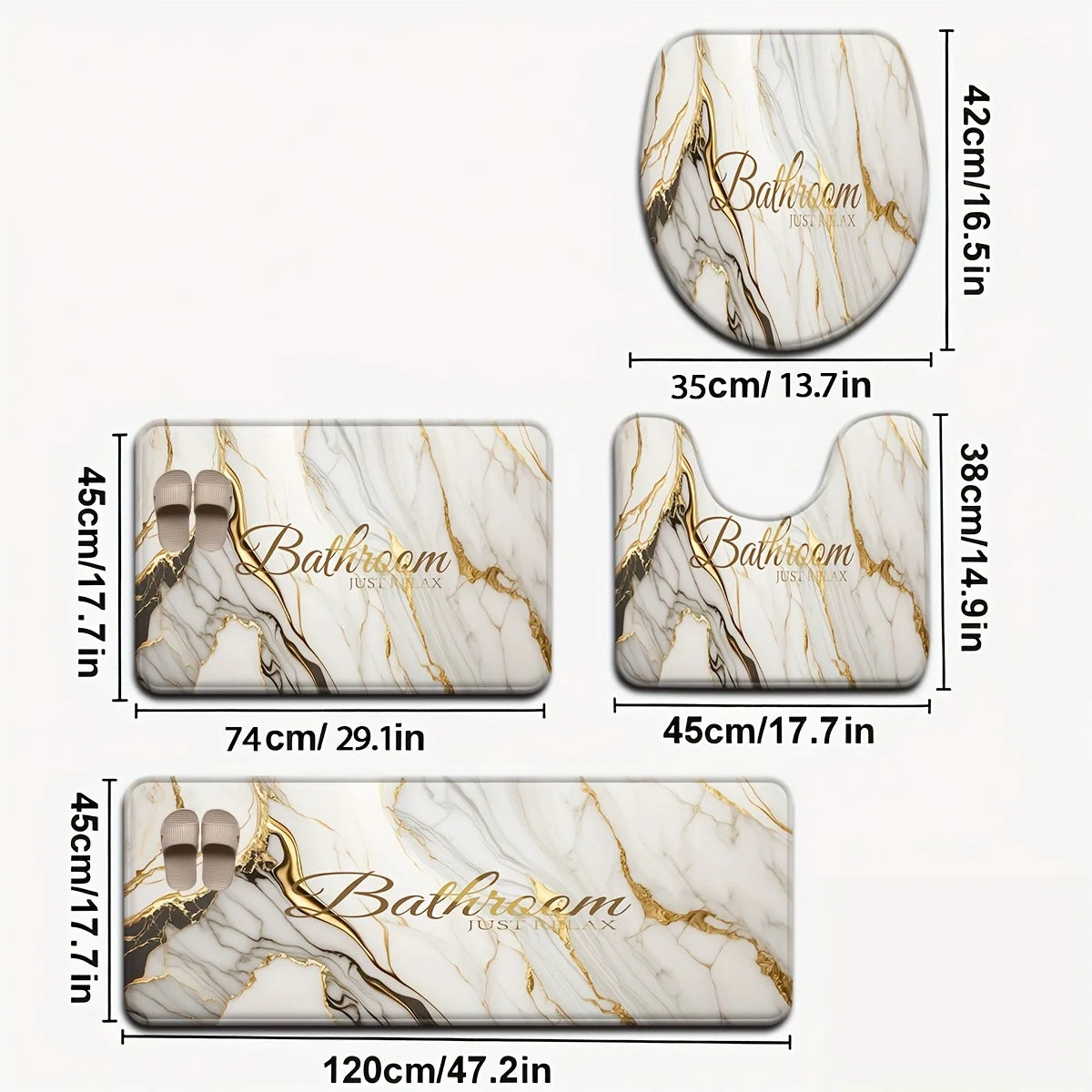 Luxus-Badset – Goldmarmor Design – Rutschfest & Soft