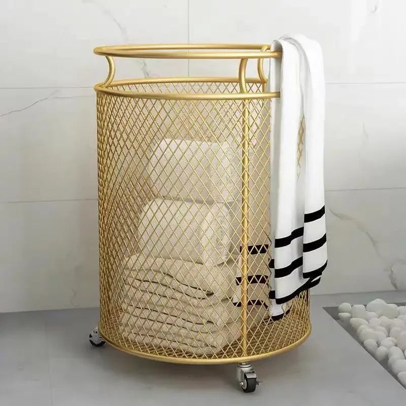Metall-Wäschekorb – Gold Design – Rollbarer Organizer