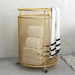 Metall-Wäschekorb – Gold Design – Rollbarer Organizer