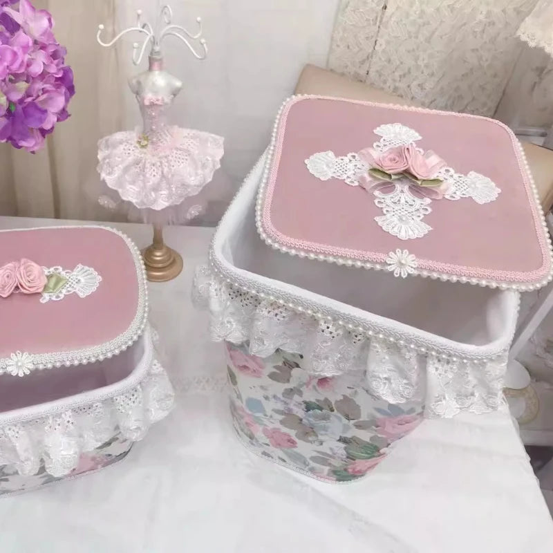 Grosser Aufbewahrungskorb – Rosa Spitzen Design – Mädchenzimmer