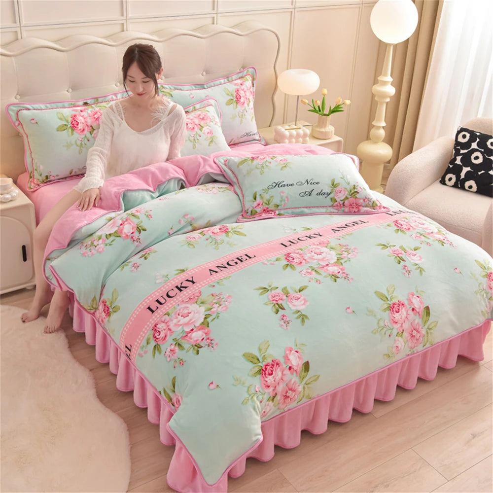 Gedrucktes Flanell-Bettwäscheset – Blumen Fleece – 220x240 cm