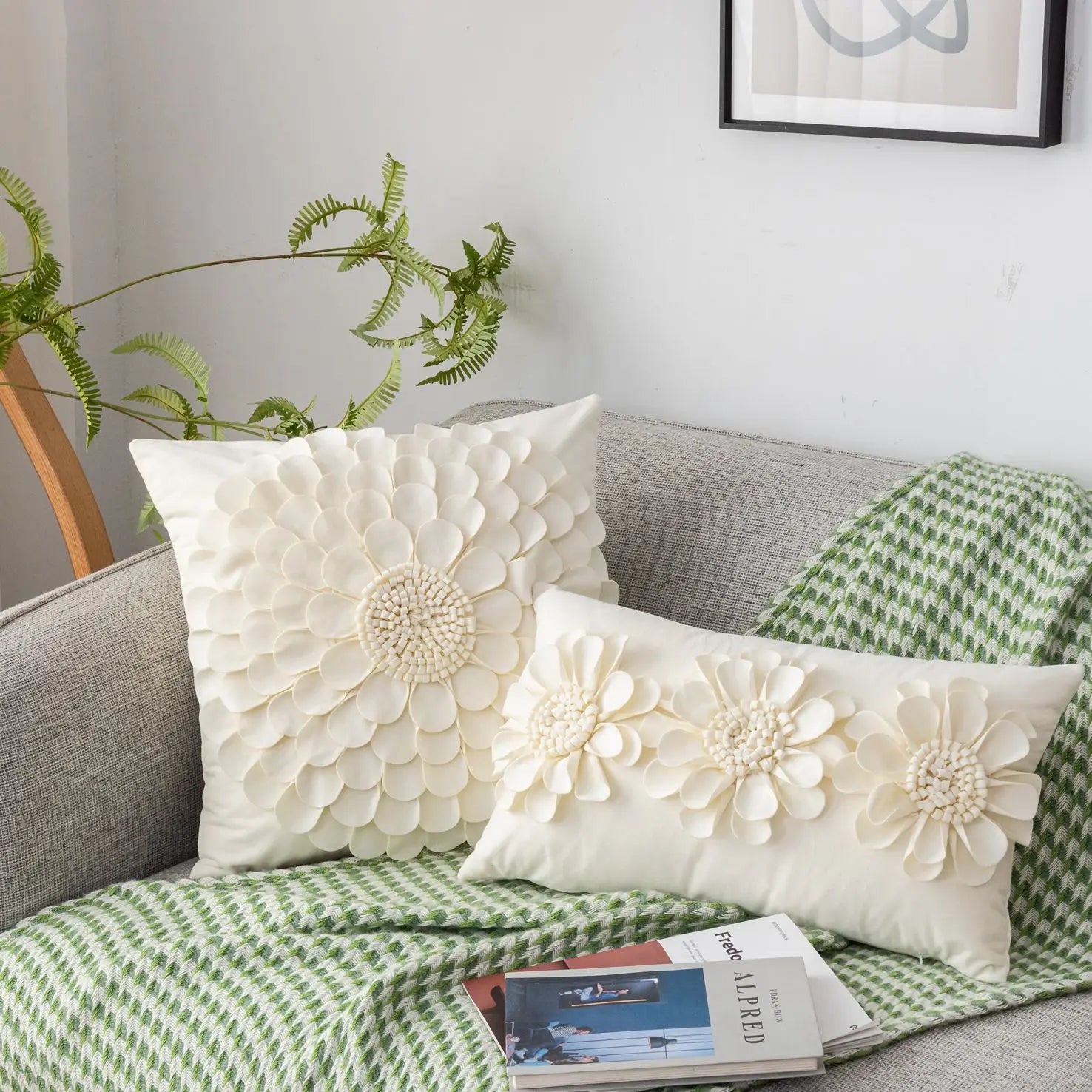 Florales Kissenbezug aus Samt – Handgemachtes 3D Design – Sofa/Bett