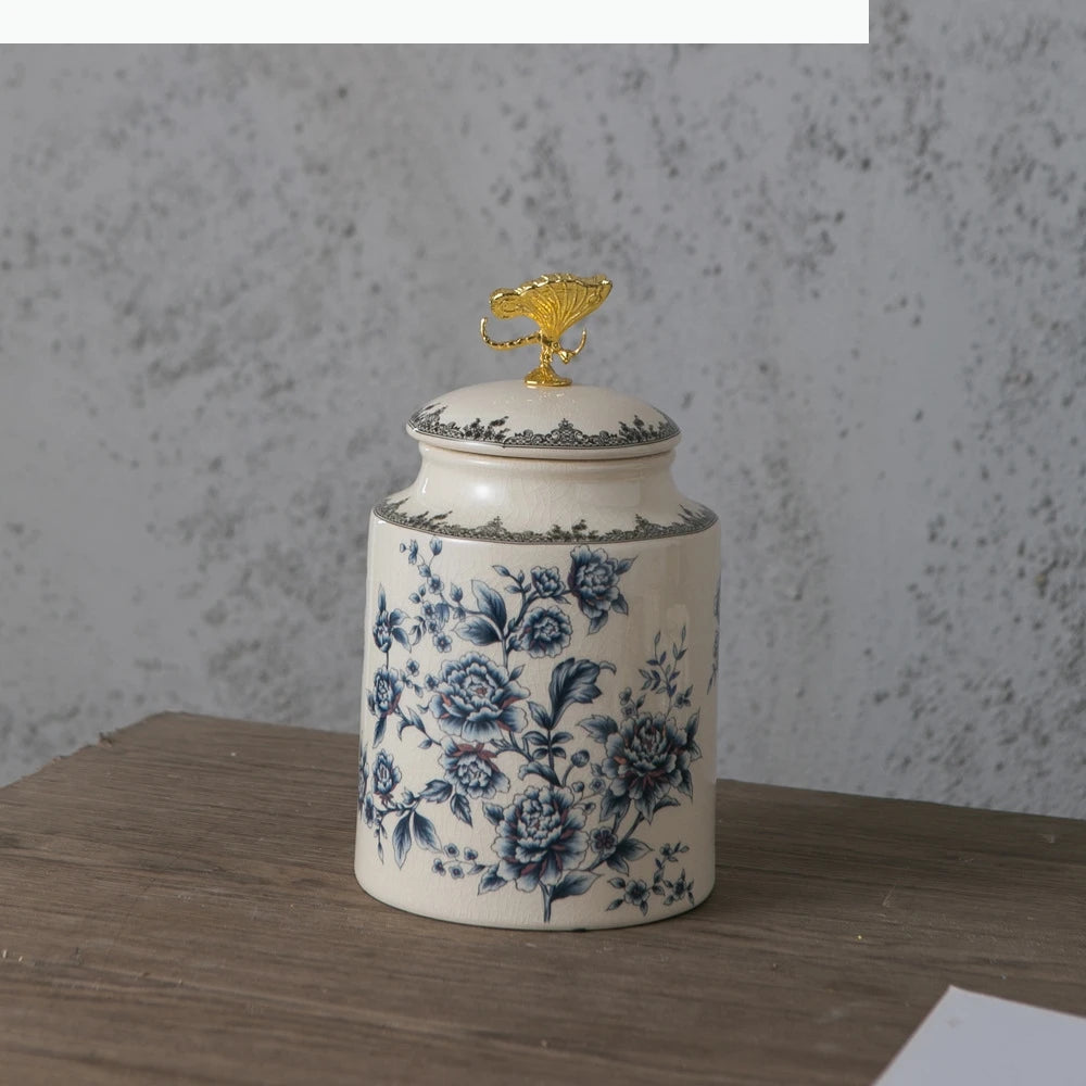 Keramik Vorratsglas – Blumen- & Vogel-Design – Dekorativer Runddeckel