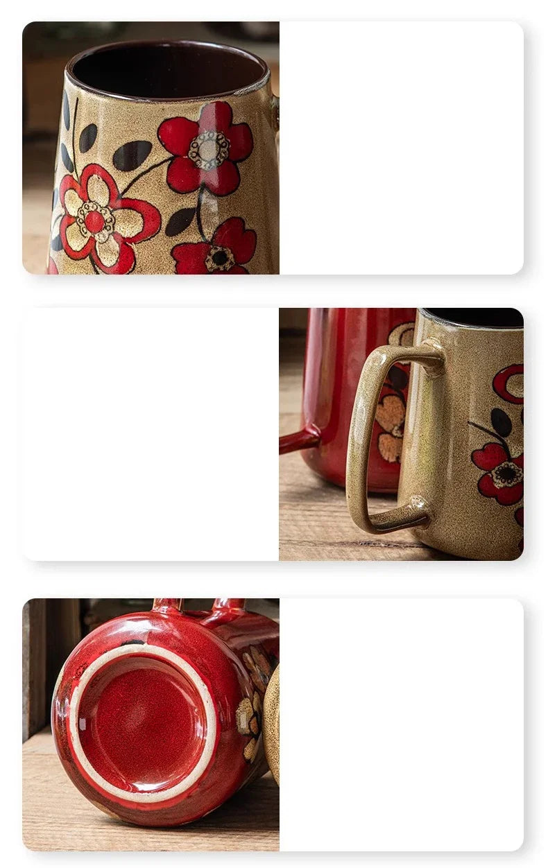 Keramikbecher – Handgezeichnete Blume – 700ml Fassungsvermögen