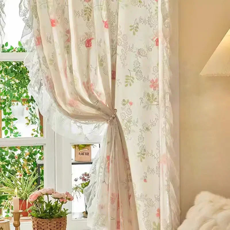 Transparente Spitzengardinen – Antikes Blumenmuster – Verschiedene Grössen