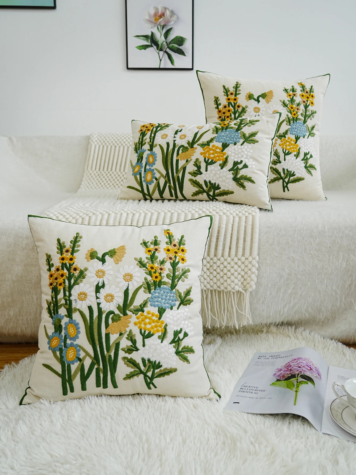 Kissenbezug – Bestickte Blumen Polyester – Verschiedene Grössen