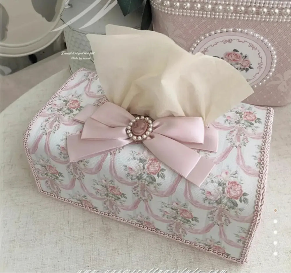 Wasserdichte weisse Taschentuchbox mit Perlen-Spitzendesign, 19x12x10 cm, im Boho-Stil für das Wohnzimmer
