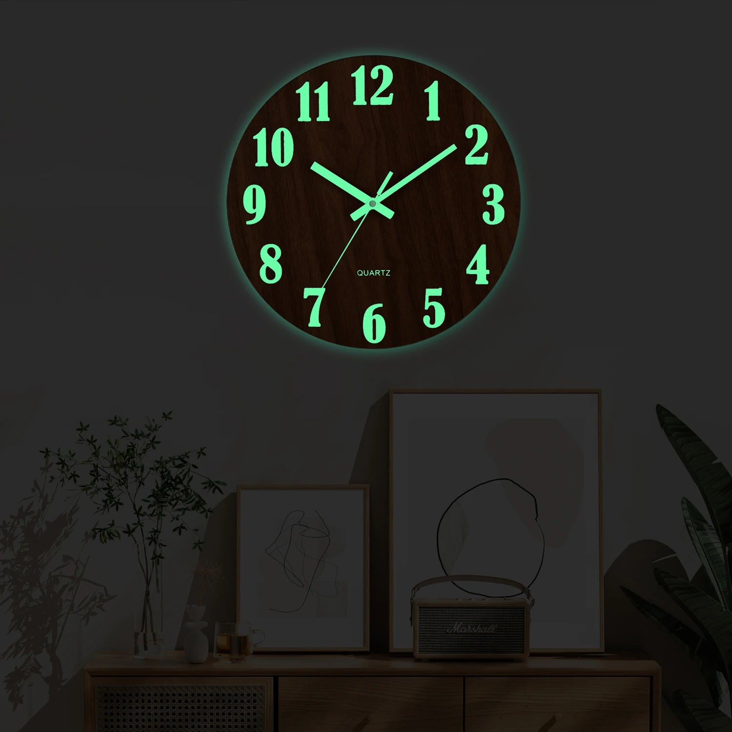 Leuchtende Wanduhr – Bambus & Holz – 12 Zoll