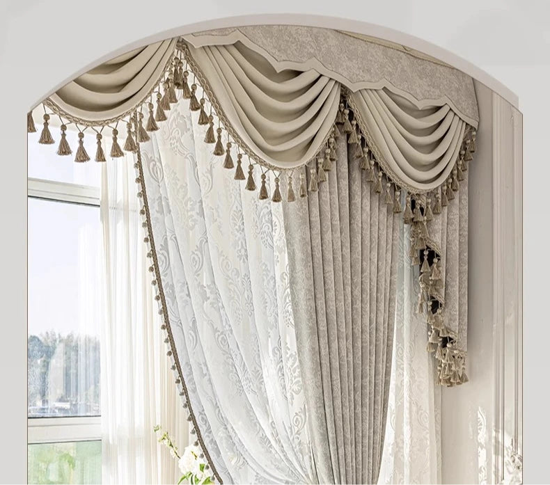 Beige Jacquard Vorhänge – Chenille Design für Villen