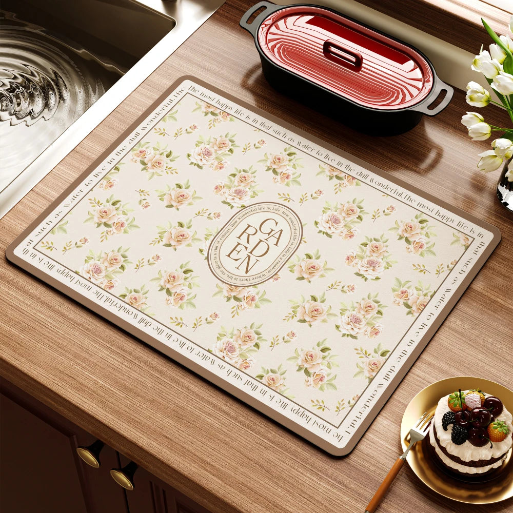 Retro Blumen Diatomitmatte – Modernes Küchenablauf – 50x80cm