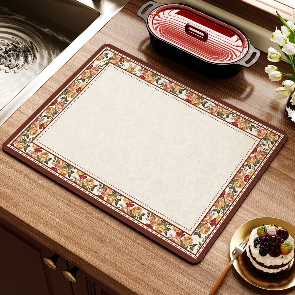 Retro Blumen Diatomitmatte – Modernes Küchenablauf – 50x80cm