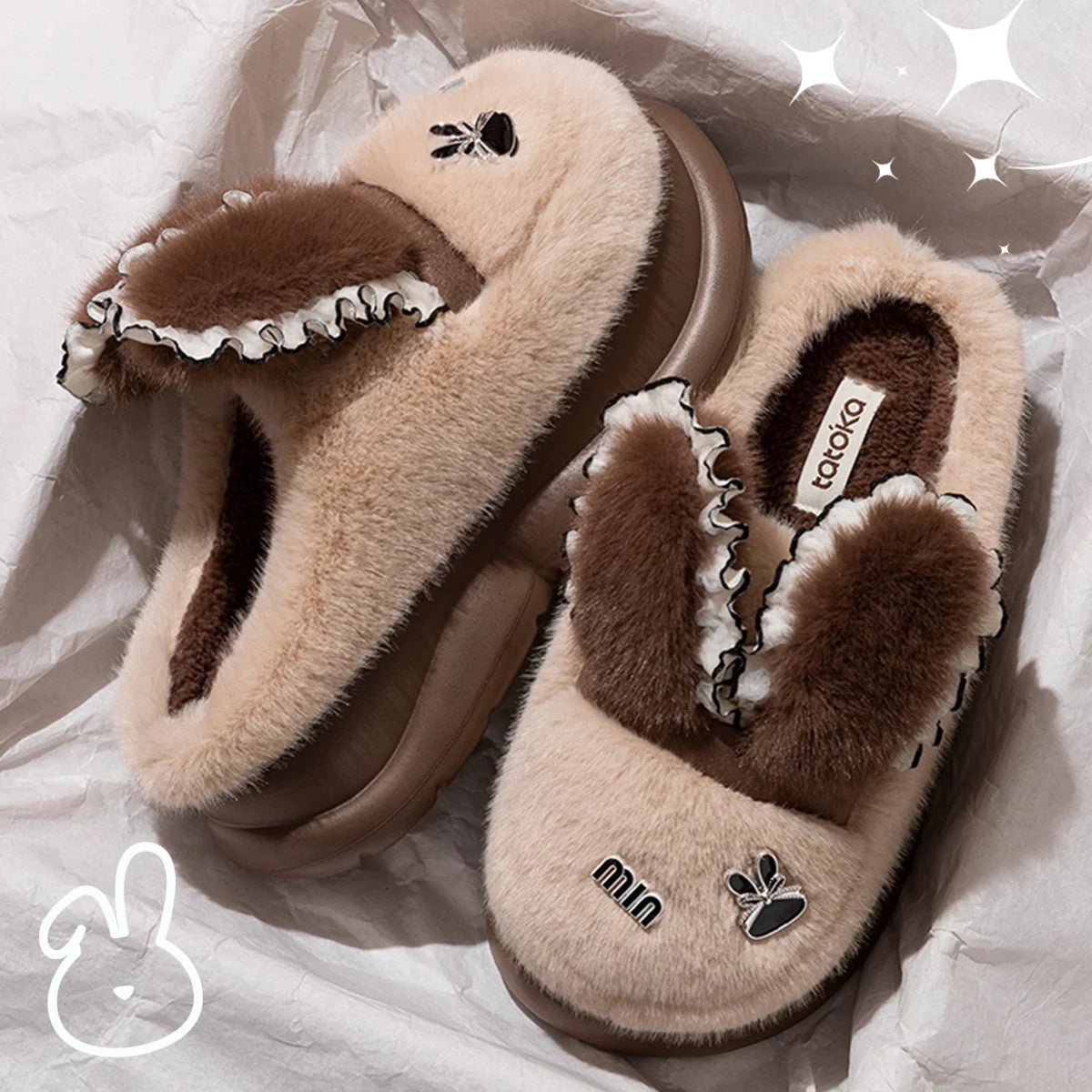 Baumwollpantoffeln – Tiermuster Pelz – Indoor Winter