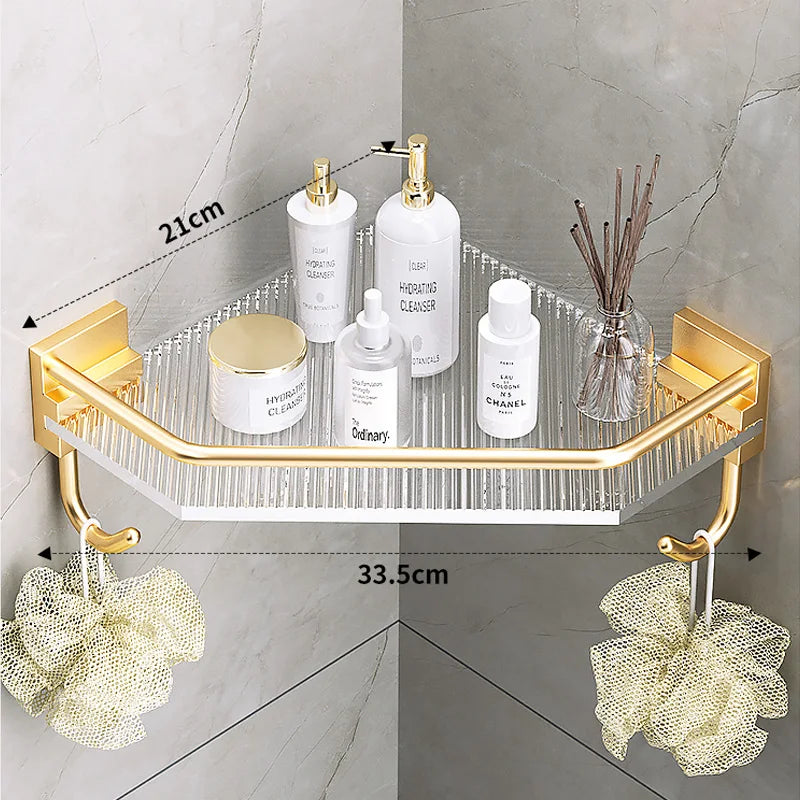 Eckduschablage – Gold Acryl – Ohne Bohren