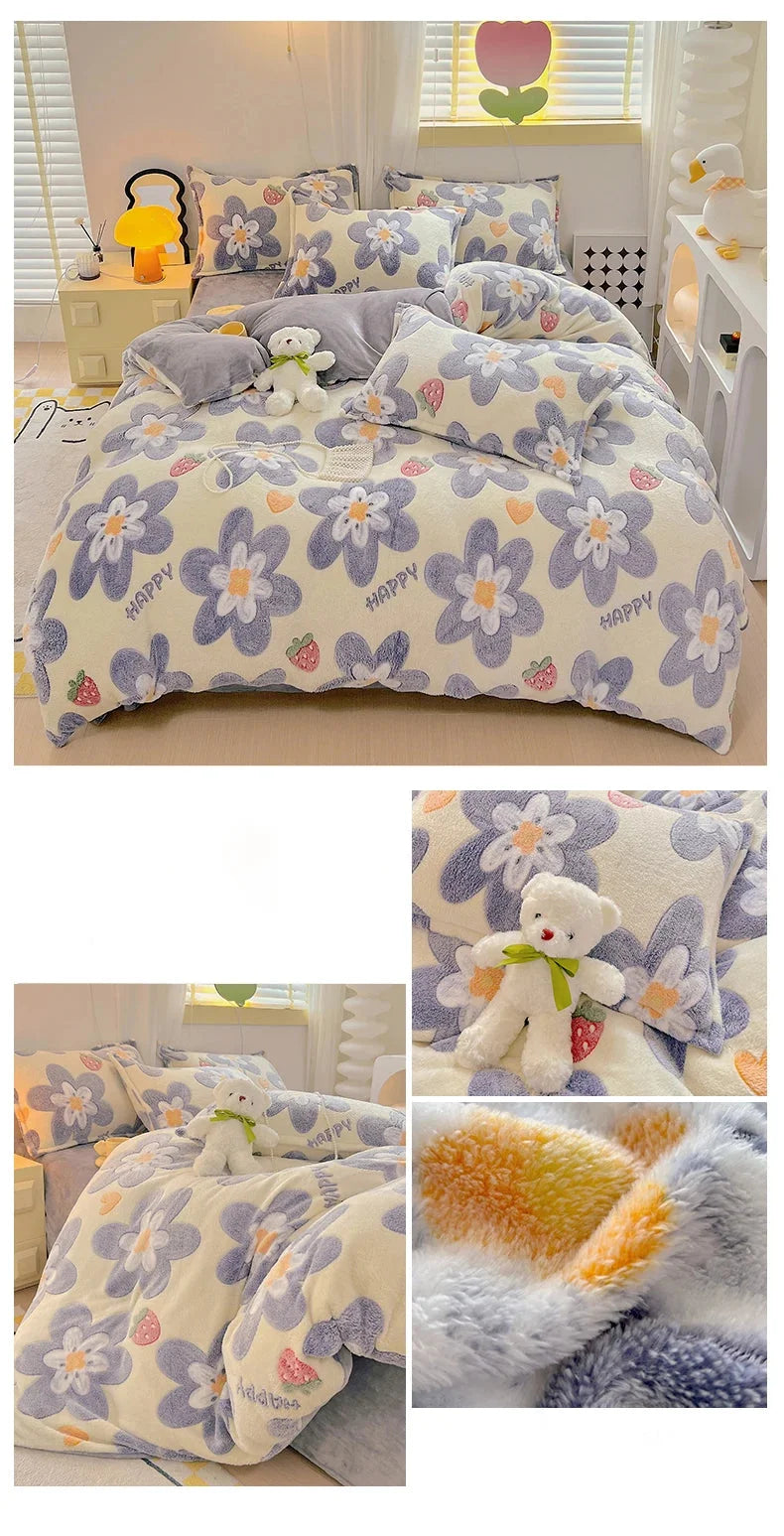 Blumendruck Bettbezug - Flauschiges Fleece - King Grösse