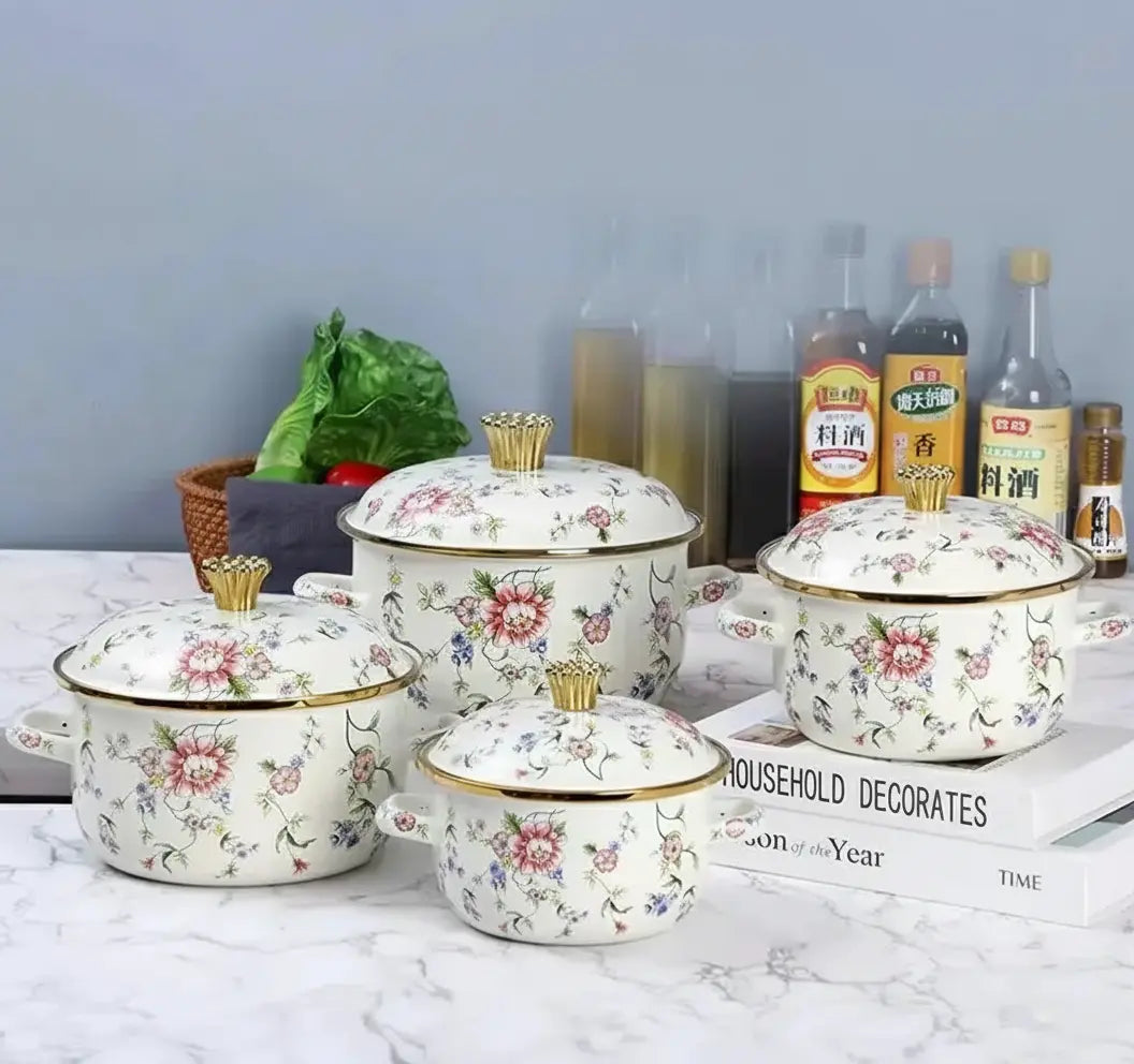 Vintage Suppentopf – Emaille, Porzellan-Optik