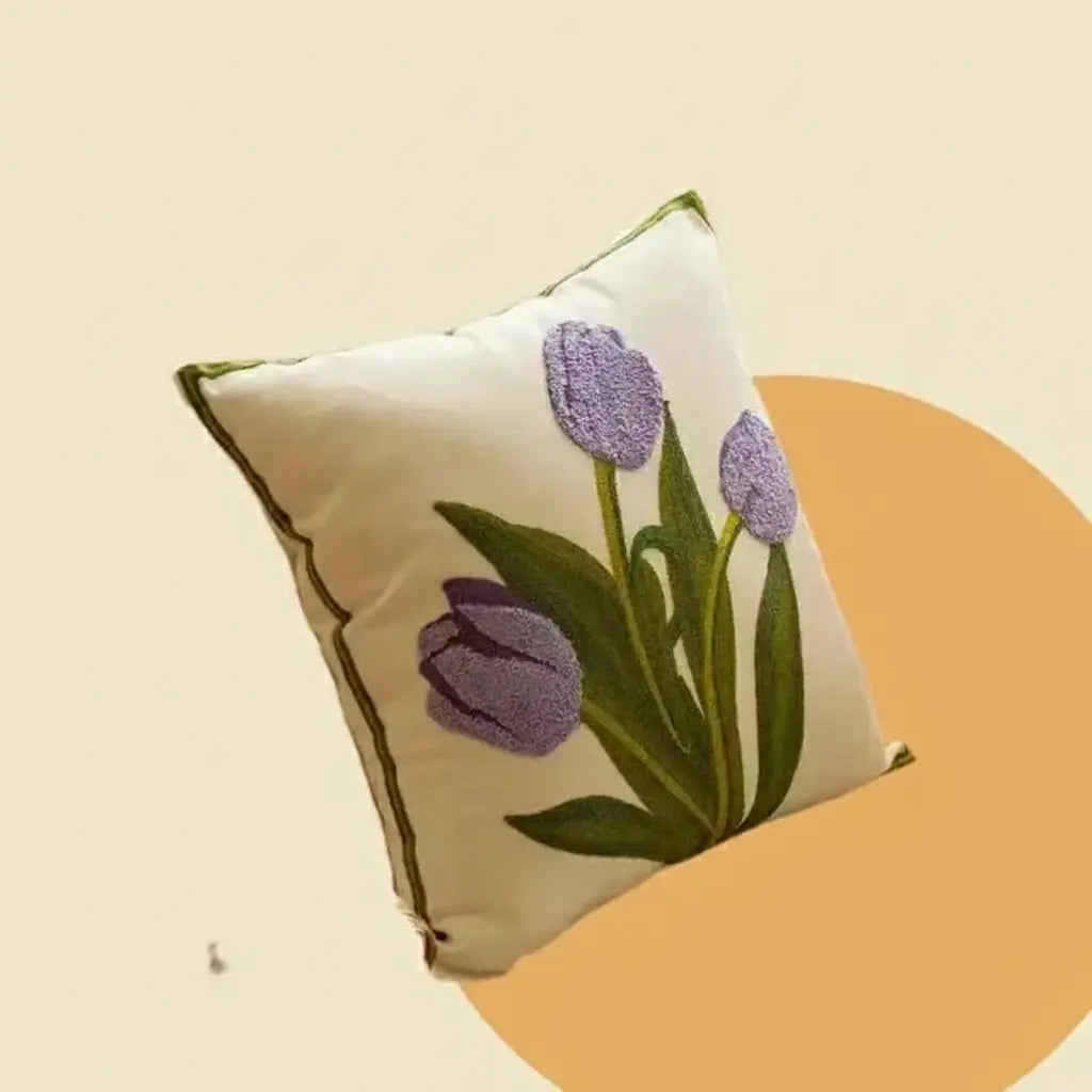 Grüne Blatt Stickerei Kissenbezug – Modernes Baumwolle 45x45cm