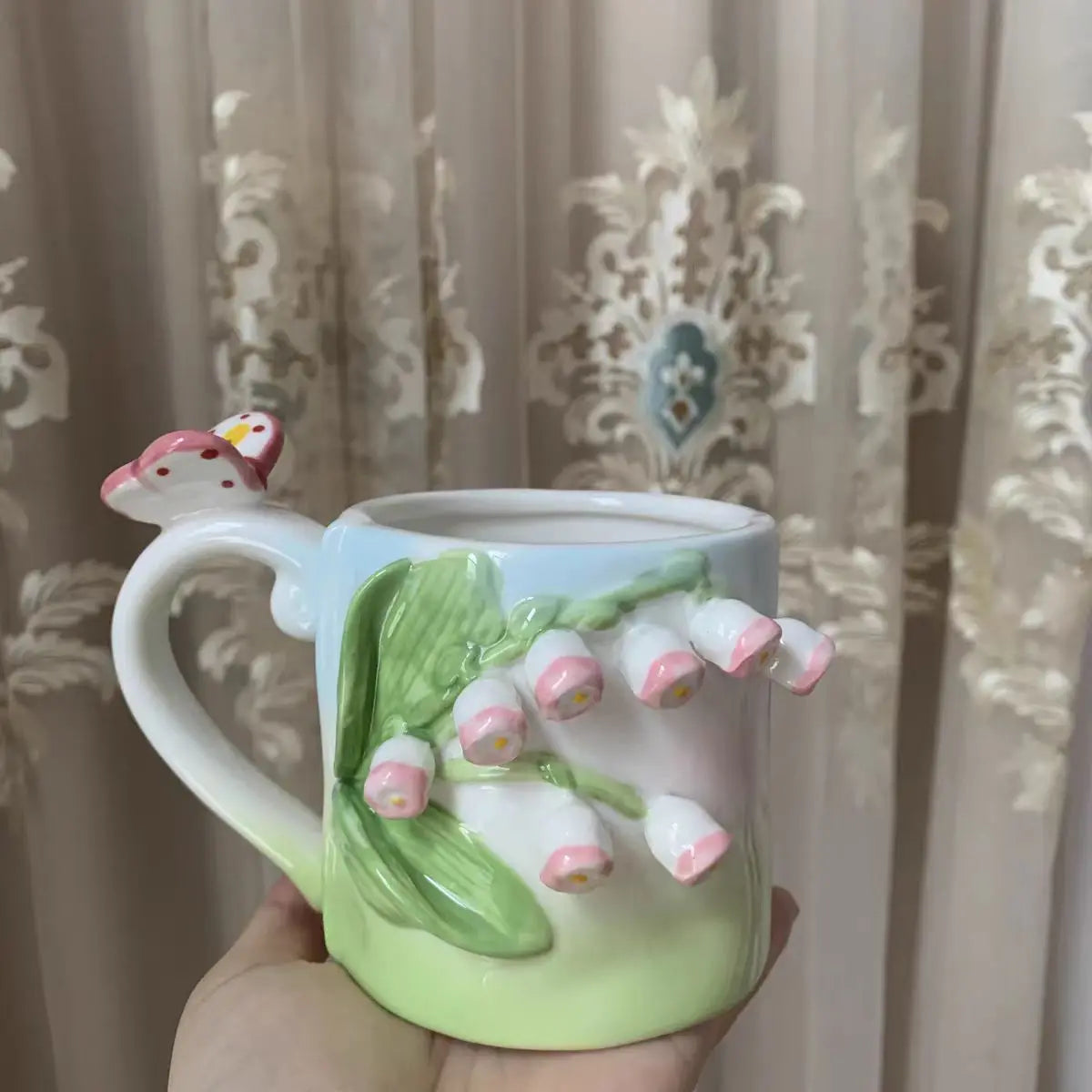 Keramik Kaffee Tasse - Rosa Tulpen-Design - 350ml