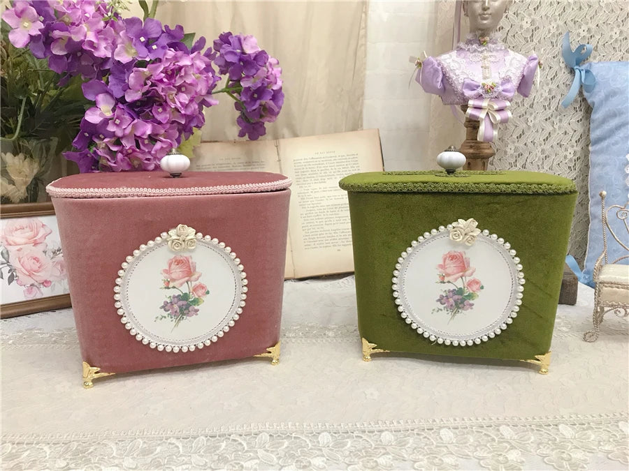 Samt Aufbewahrungsbox – Retro-Design – Perlenbesatz