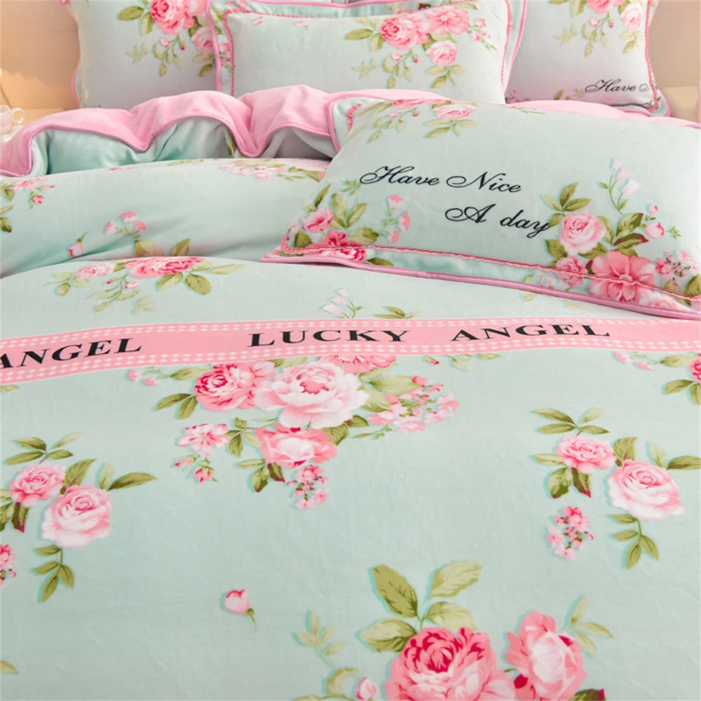 Gedrucktes Flanell-Bettwäscheset – Blumen Fleece – 220x240 cm